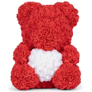 Red Rose Bear With White Heart 40cm